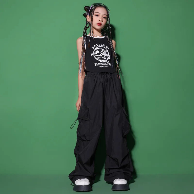 Girls Jazz Dance Dress Handsome Japanese Street Costume Set Children Hiphop Runway Stage Trend