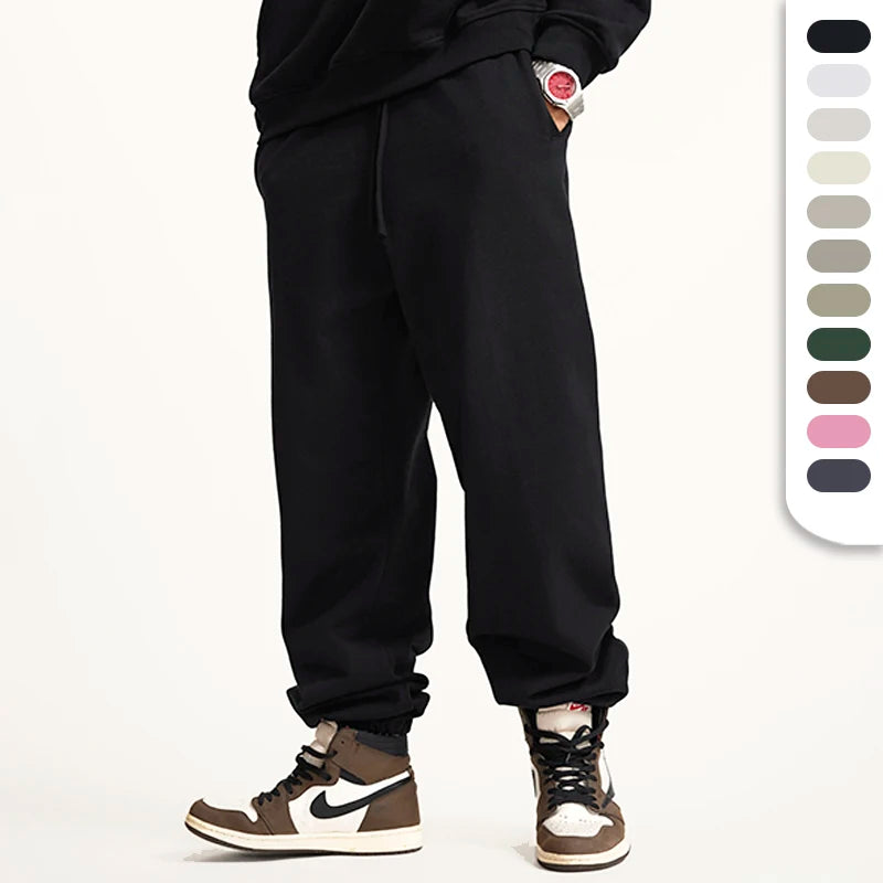 440GSM French Terry Cotton Sweatpants Custom Logo Elastic Waist and Bottom Plain Sports Pants Men Baggy Sweats Joggers Pants