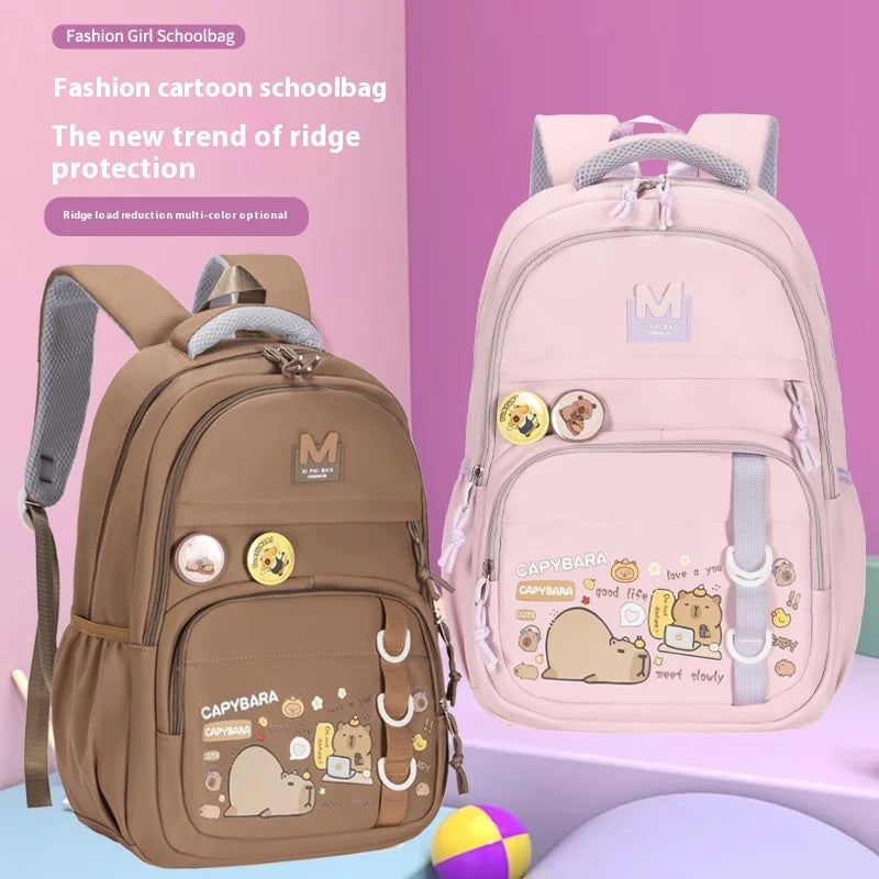 Large Capacity Cartoon Backpack Waterproof Feature Oxford Material Polyester Lining Zipper Closure Fashionable Luggage Strap