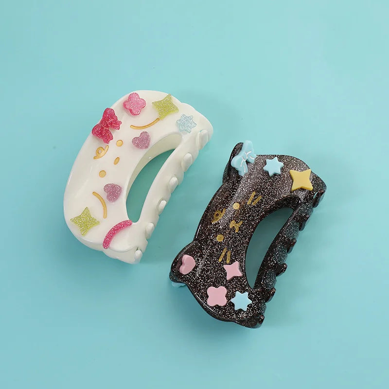 Midairy Customize Wholesale Cute Coffee Glitter Cat Puppy Design Acetate Hair Claw Clips for Woman Hair Accessories 5035 5036