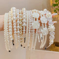 French Style Pure Pearl Hand Woven Flower Inlaid Girl's Fashionable Spring Beaded Headband