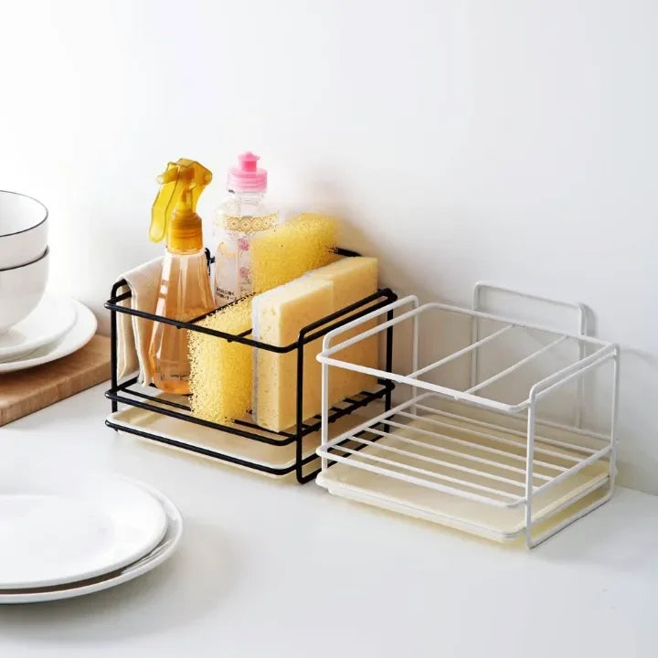HelloWorld Sponge Holder Soap Drain Storage Rack Kitchen Sink Organizer Rag Dishcloth Brush Holder Iron Shelf Bathroom Organizer