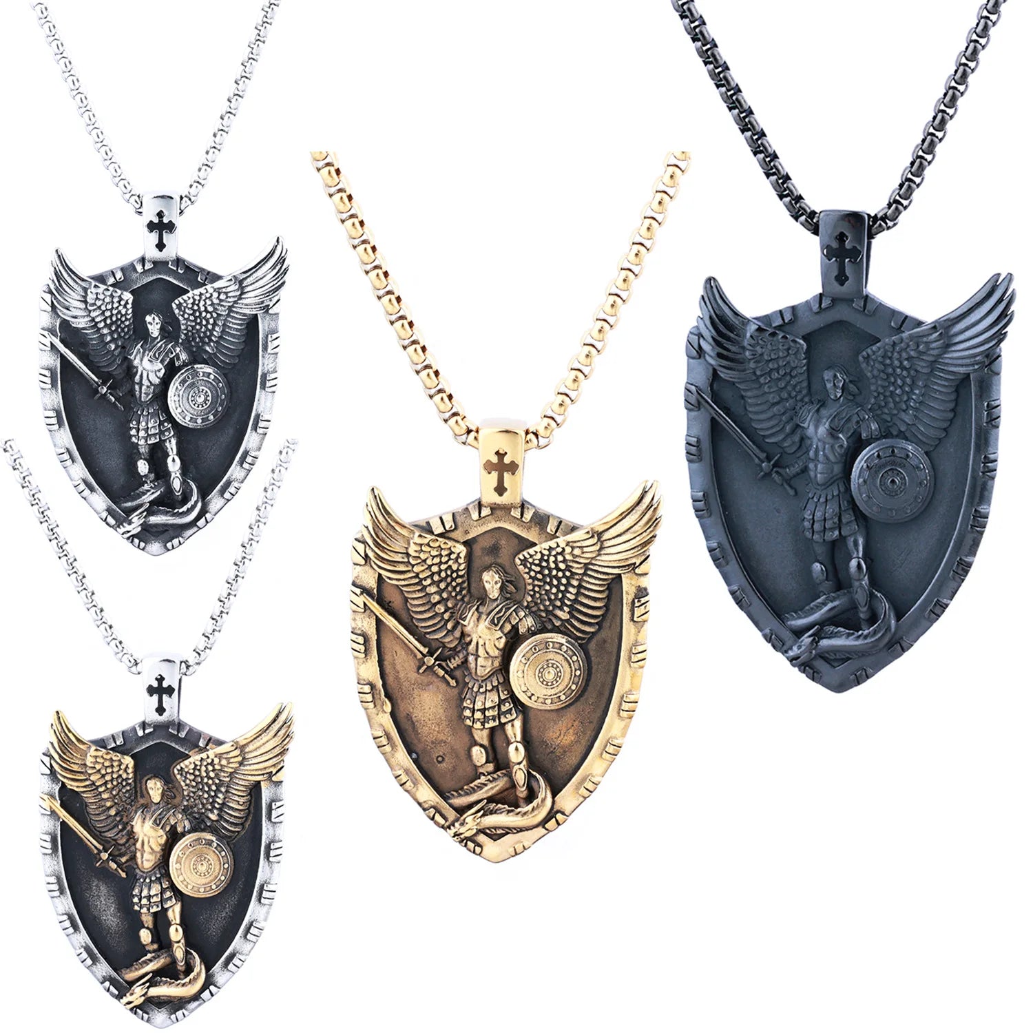 Men Stainless Steel Saint Michael Archangel Vintage Punk Pendant Necklaces Manufacturer