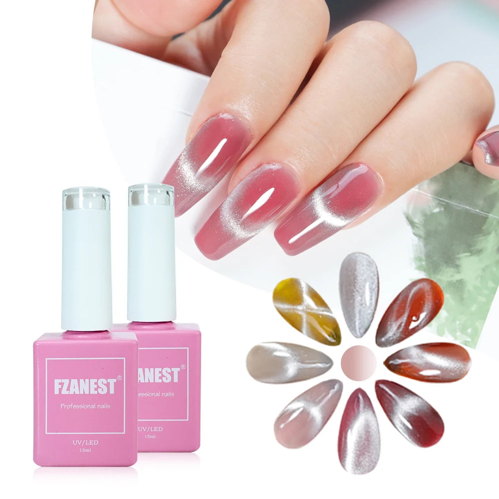 FZANEST Silver Magnetic Soak Off UV Spar Cat Eye Nail Gel Polish Manufacturer Low Price Cat Eye Gel Polish Set
