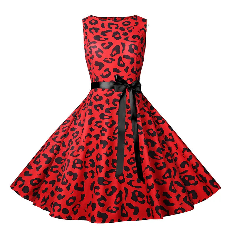Summer All Over Floral Printed Sleeveless Women Dresses Vintage 50s Polyester Printing Rockabilly Clothes