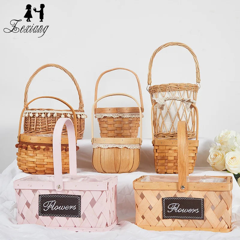 Zexwrap Idyllic Style Creativity Artificial Flower Wisteria Basket Hanging Flowers Portable Flower Basket Box