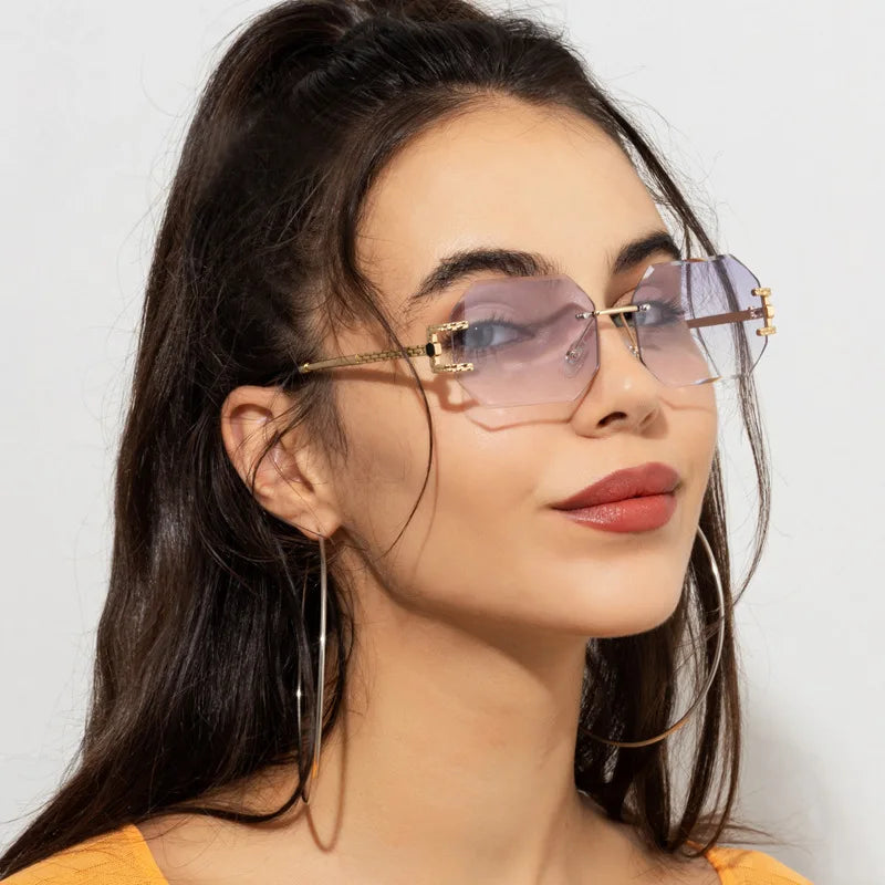 YTSBNs22091 Fashion Custom Glasses Design Luxury square Famous Retro Rimless Uv400 Shade Sunglasses 2022 logo