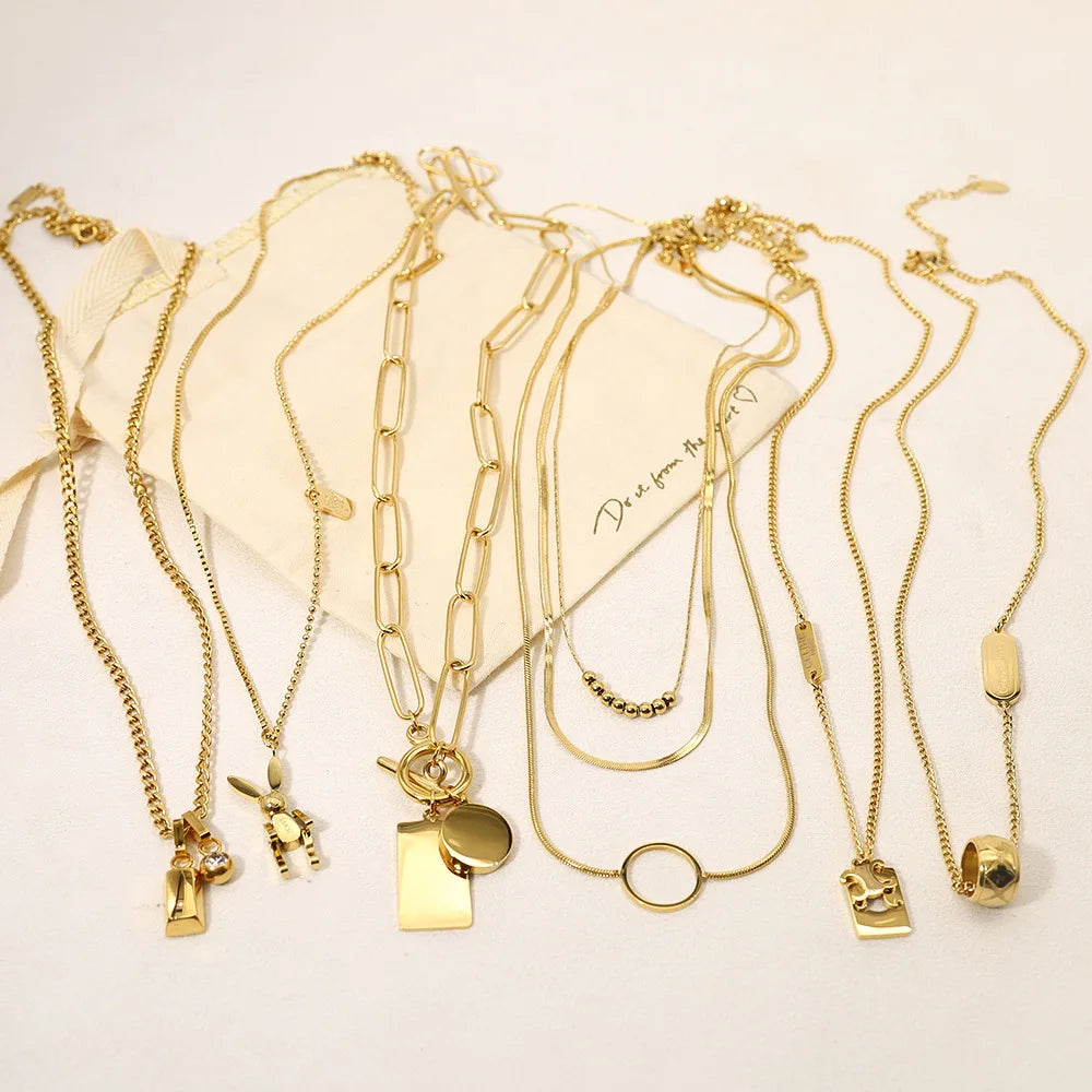 INS Vintage Style 18K Gold-plated Stainless Steel Necklace Multi-layer Clavicle Chain Titanium Steel Collar Jewelry