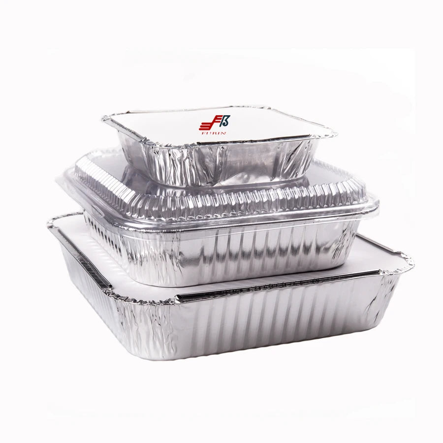 Stocked Food Box Aluminium Trays PE Pans Packaging Containers With Lids Aluminum Foil Disposable Corrugated Carton 50 Micron