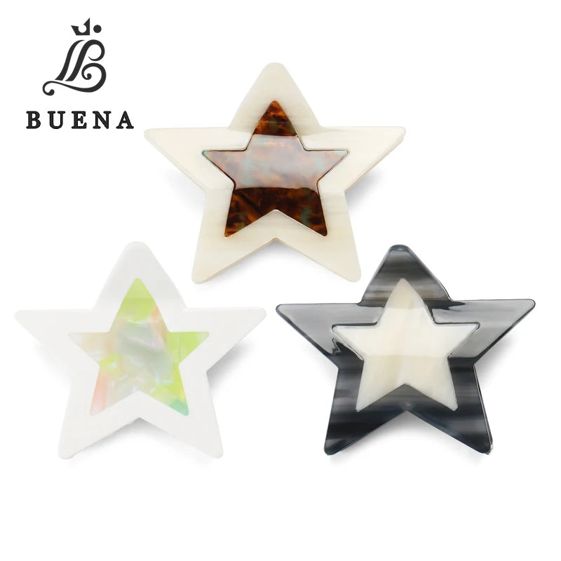 Buena Creative Star Hair Claw for Women Custom Fashion Contrast Color Acetate Hair Claw Sweet Star Claw Clips