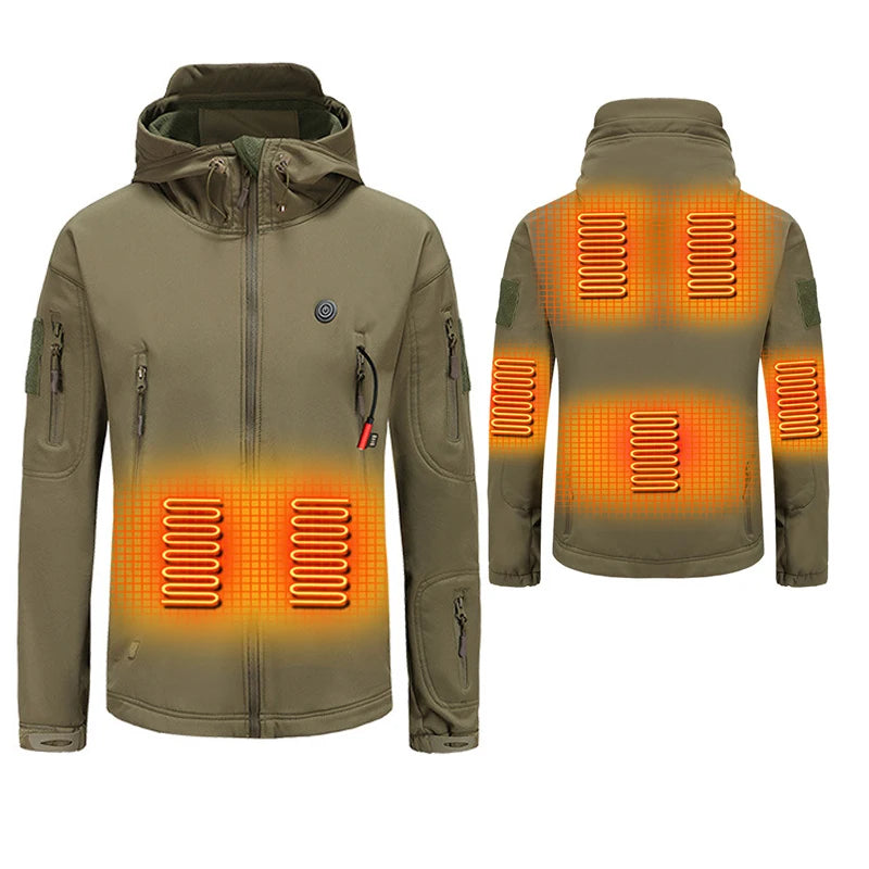 NEW Army Green Electric Heated Ski Coats USB Waterproof Trekking Softshell Jacket Hiking Mountain Heating Jackets