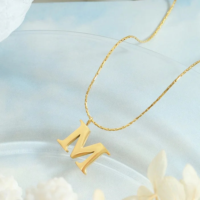 Fashion and Exquisite 18k Gold Plated Simple Stainless Steel Letter M Pendant Necklace