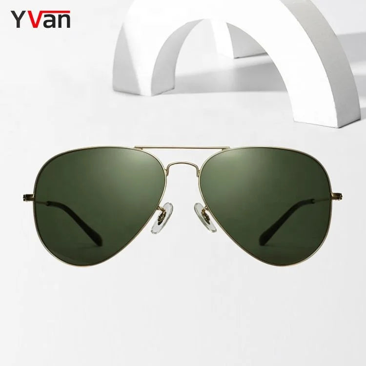 Classic Neutral Double Bridge Sun Glasses with Gold and Gray Frames Brand Shades Tinted Aviation Sunglasses Gafas De Sol