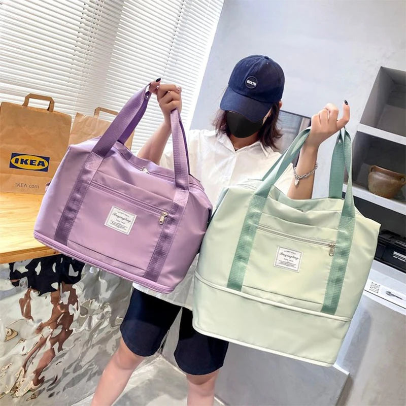 Wholesale Custom Multi-Function Oversized Extensible Nylon Duffle Bag Waterproof Yoga Portable Travel Sports Tote Zipper Closure
