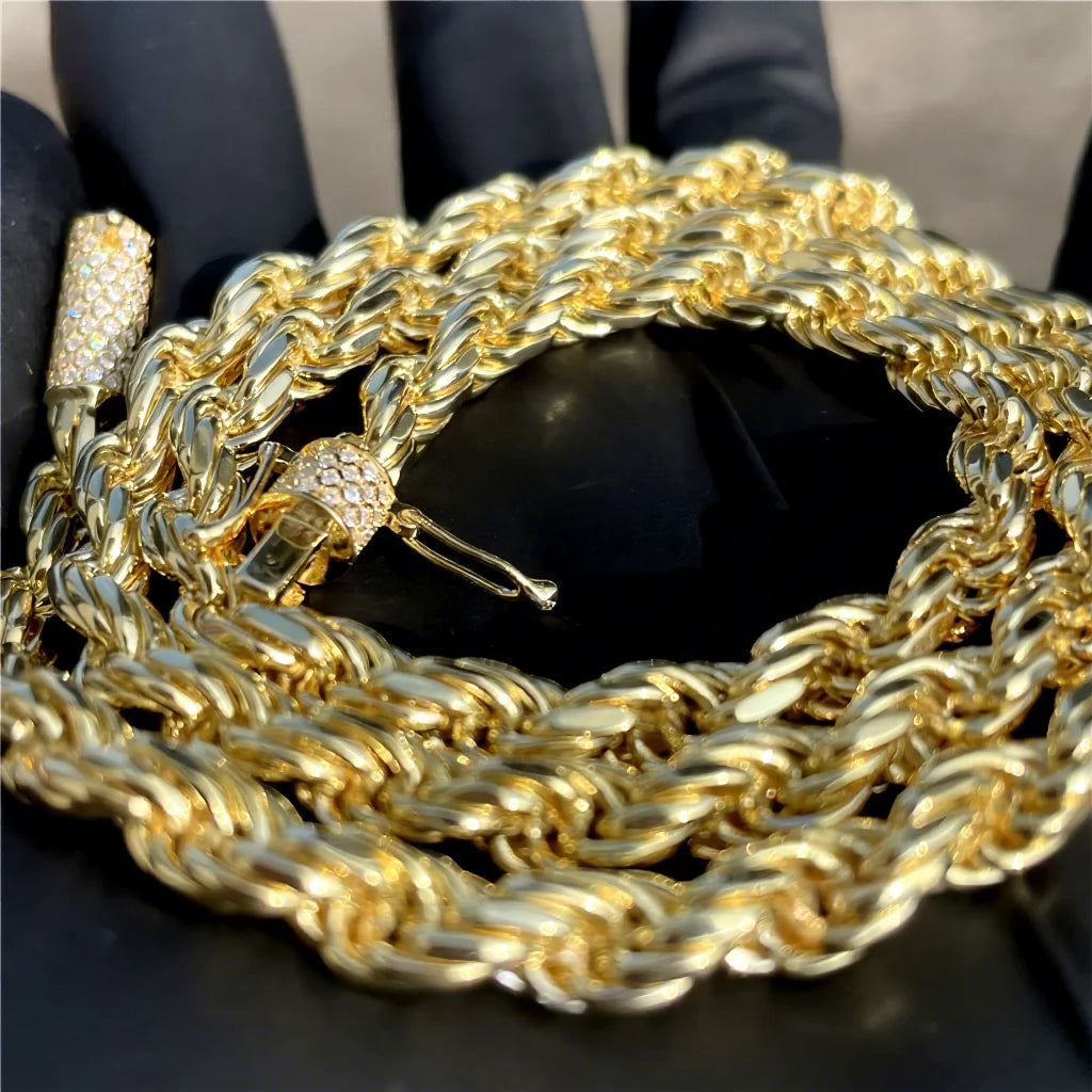 Ready to Ship Hip Hop Jewelry 6.0mm Rope Chain 18K Gold Plated VVS Moissanite Diamond Necklace 925 Sterling Silver Rope Chain