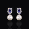 AE250 Factory Cheap Price 925 Silver Vintage Earrings Mix Lab Created Gemstone Tanzanite CZ 12mm Hanging Pearl Earrings