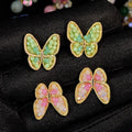 Ilona Hand Paved Micro Crystal Bead Butterfly Stud Earrings Tarnish Resistant Gold Plated Copper Cute Insect  Earrings for Girls