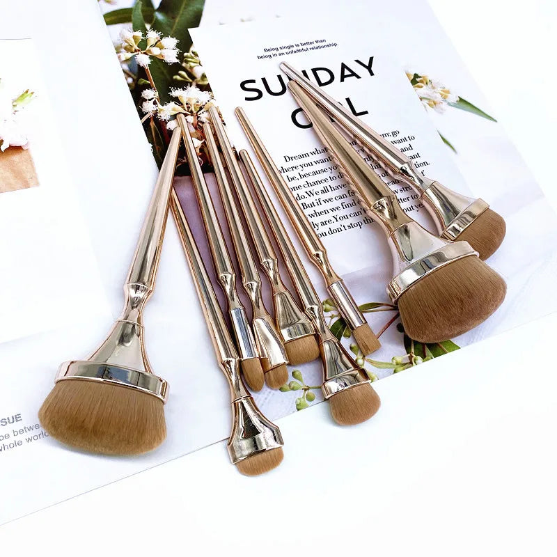 Factory New 9 Toothbrush Type Makeup Brush Set Gold Electroplating Beauty Tools Makeup Brush Spot