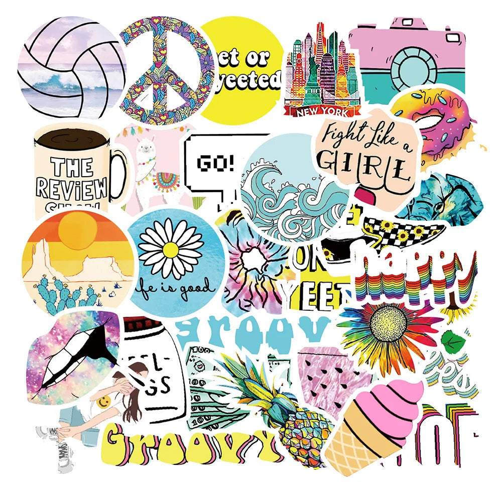 50pcs Cartoon Sticker Packs Cute Dinosaur Neon Color Waterproof Graffiti Decorative Sticker Outdoor Used Stationery Laptop Wall
