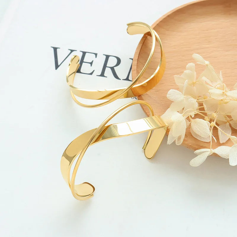 Simple Trendy Open Stainless Steel Twisted Gold Bangle Woman Bracelet 18k Bracelets & Bangles