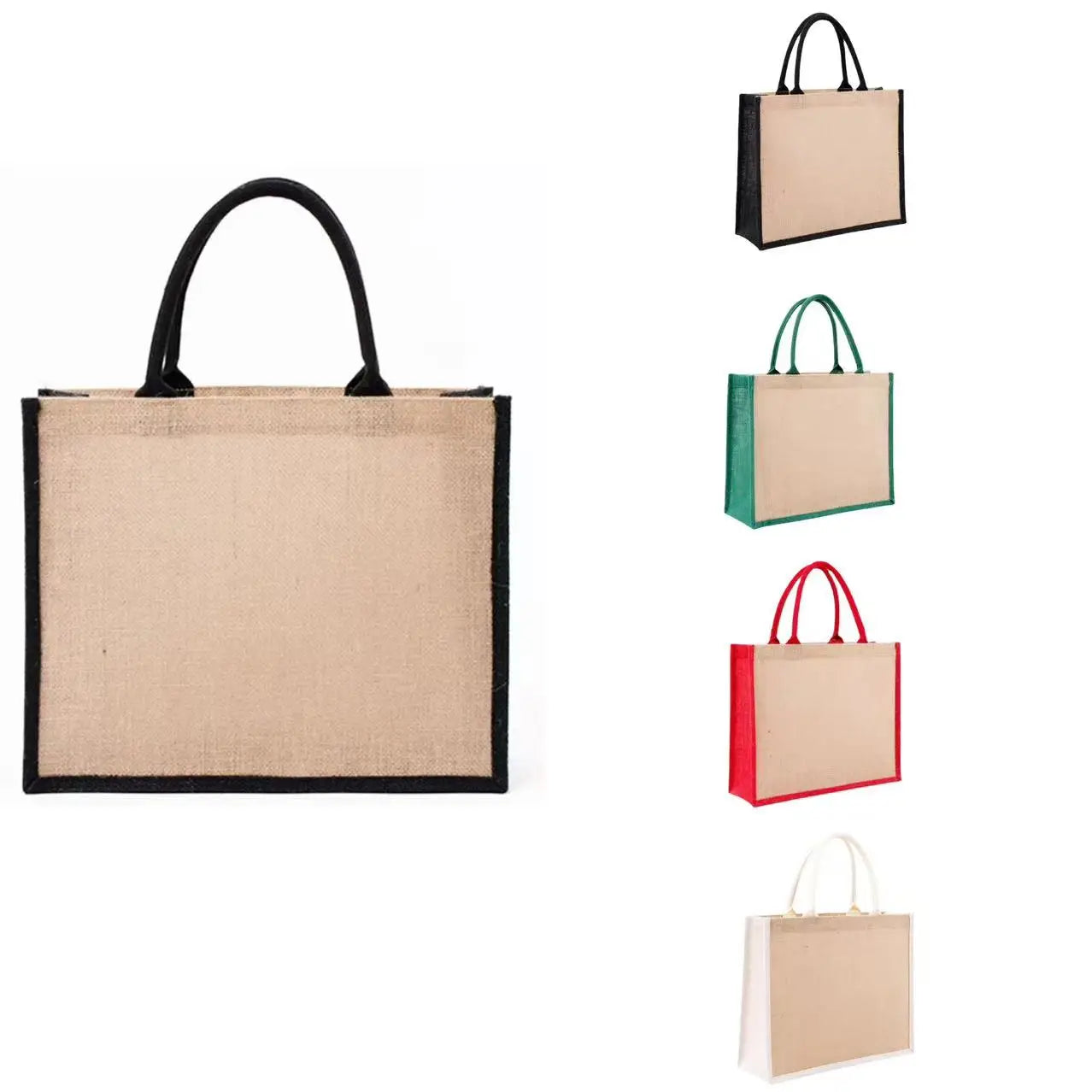 Strong Custom Logo Fruit Shopping Jute Tote Bag Classic Color Blocking School Blank Eco Bag Durable for Promotion-Wholesale