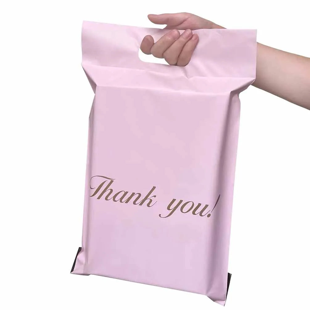 Custom Thick Pink Recyclable Poly Mailer Bag with Handle Express Shipping Packaging for 10x13 Inches