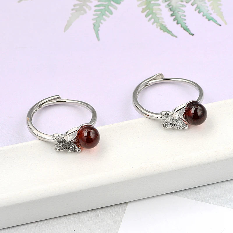 Diamond Drill Bit Engagement Natural Garnet Crystal Stone Gemstone Exquisite 6mm Brass Round Crystal Gem Stone Rings