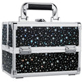 Portable Fashionable Train Case with 2 Lockable Trays and Mirror for Makeup Nail Tech Open Closure Type