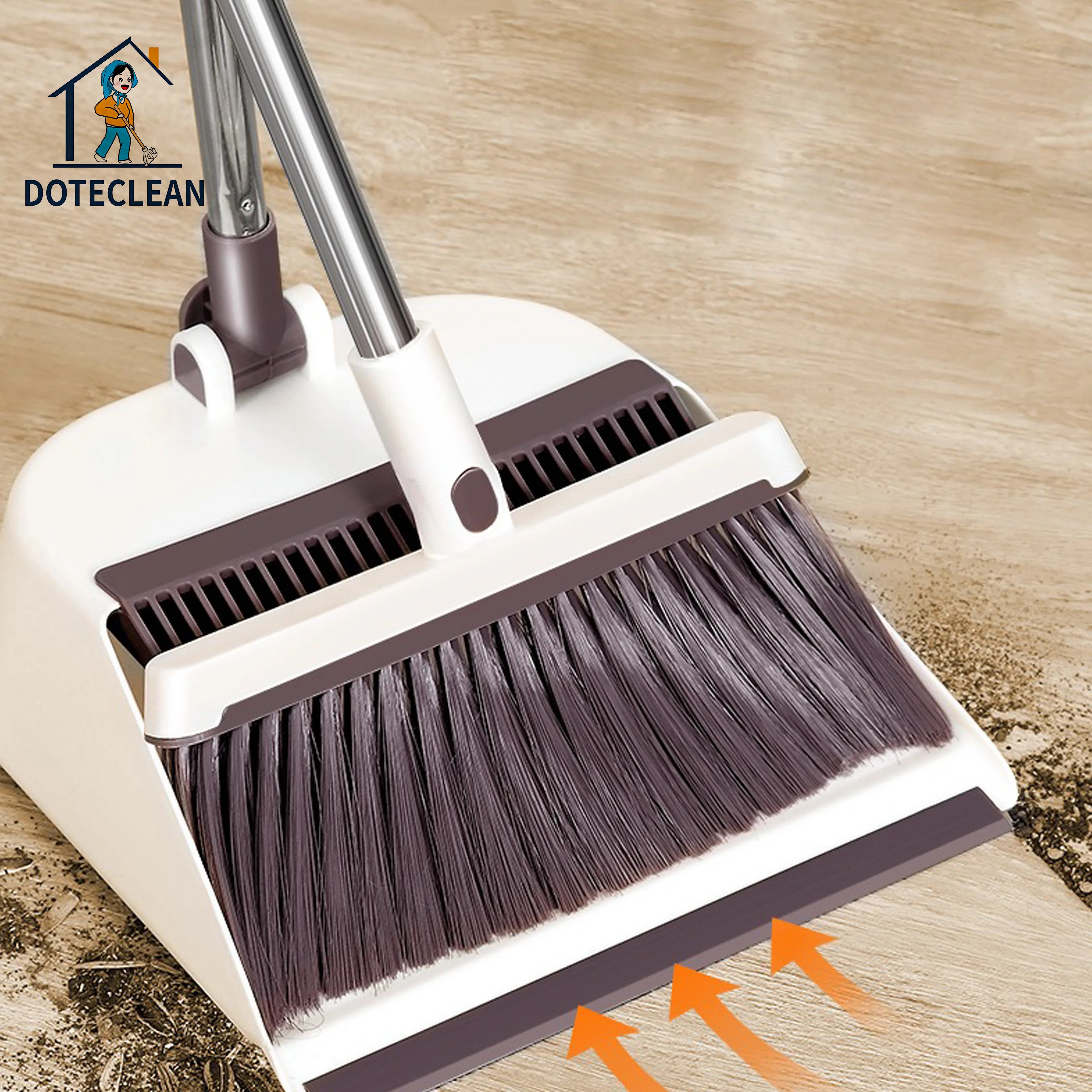 Wholesale Standing House Cleaning Product Long Handle Plastic Dustpan Set Teeth Design Broom PET Broom Head Free Sample