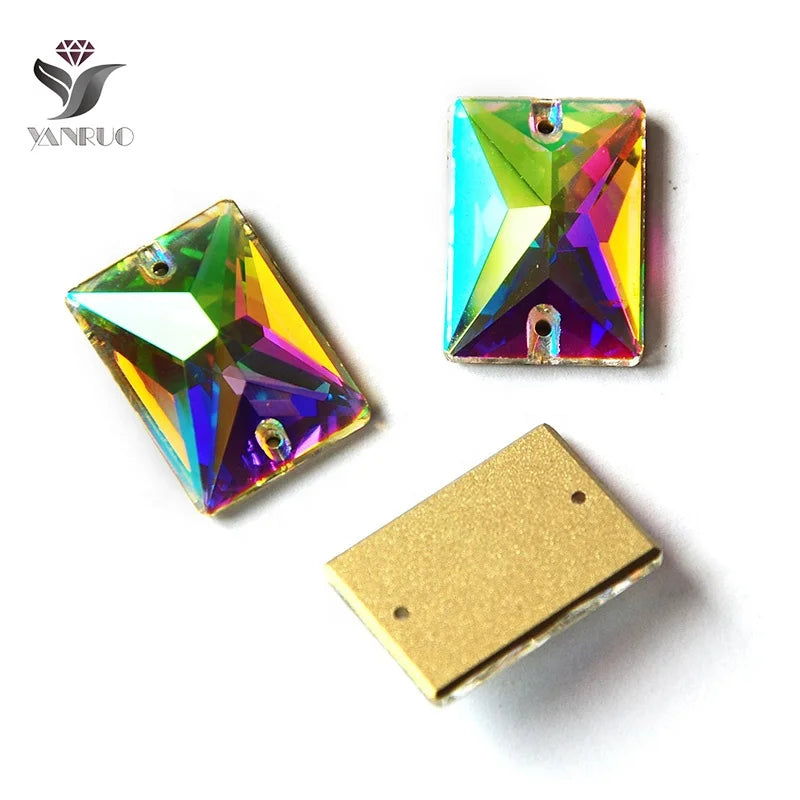 YANRUO 3250 All Sizes AB Rectangle Glass Crystal  Flat Back Sew on Rhinestone Stone for Garment