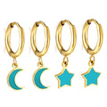 OEM Wholesale Delicate Blue Dangle Hoop Earrings Women 316 Stainless Steel 18k Gold Plated Moon Star Huggie Hoop Charm Earrings