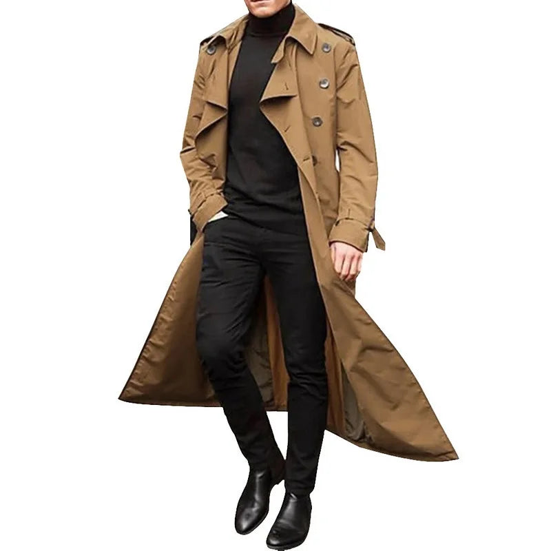 Men's Classic Overcoat Double Breasted Long Top Jackets Trench Coat Men