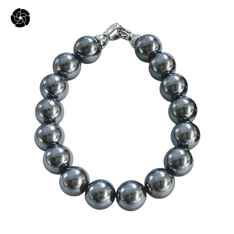 Stylish Classic Beaded Bracelet BS6 10mm Black Pearls with Shimmering Contrast for Anniversaries