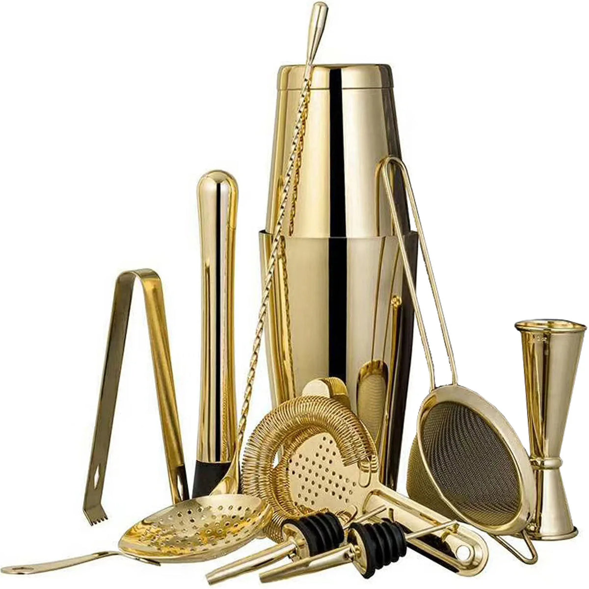 Custom 11 Pieces Boston Stainless Steel Rose Gold Bartender Kit Cocktail Shaker Making Set Bar Tools for Drink Mixing Home Bar