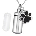 Hot Selling Titanium Steel Memorial Family Pet Urn Pendant Can Open Cylinder Claw Print Perfume Bottle Necklace