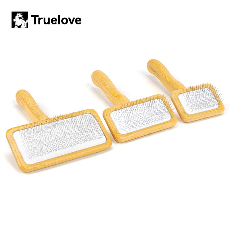 Truelove Wholesale Durable Soft Dog Cat Hair Slicker Brush with Bamboo Ergonomic Handle Comfortable Pet Cleaning Grooming Comb