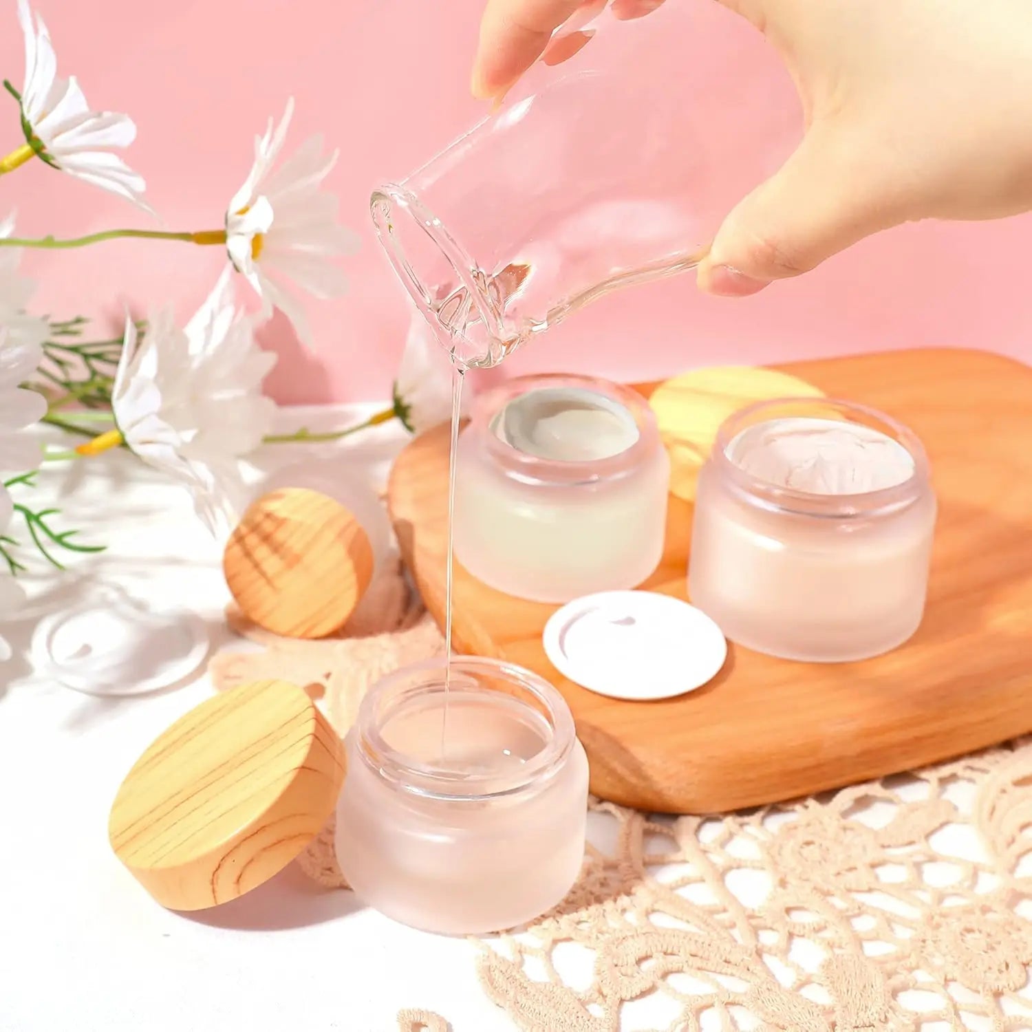 Small Empty Round Frosted Glass Jars with Leakproof Lids for Makeup Lip Scrub Balm Lotions