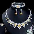 2024 New 4pcs Set Water Drop Yellow Cubic Zircon Brass Necklace Earrings Bracelet and Ring Jewelry Set for Women Bridal Wedding