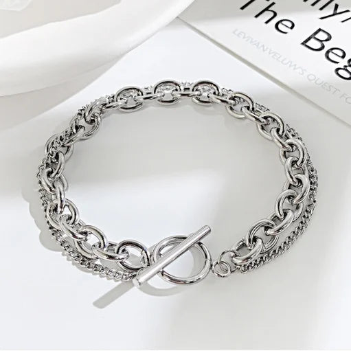 New Fashion Selling Jewelry Exquisite Chain Double Layer OT Button Stainless Steel Charm Fashion Simple Bracelet for Women 1252