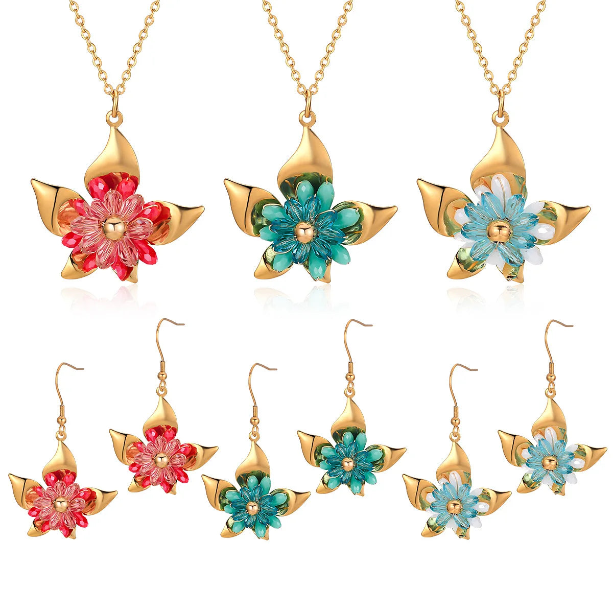 Fashion Stainless Steel Pendant Vacuum Plating in the Furnace to Preserve Color DIY Necklace Earrings Set