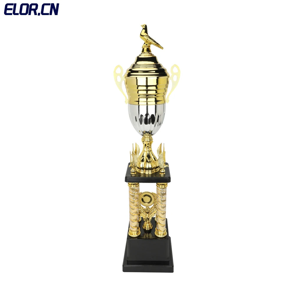 Elor Classical Ancient Greek Golden Silver Very Tall Trophy With Flying Eagles Figures for High Class Club Membership Souvenirs