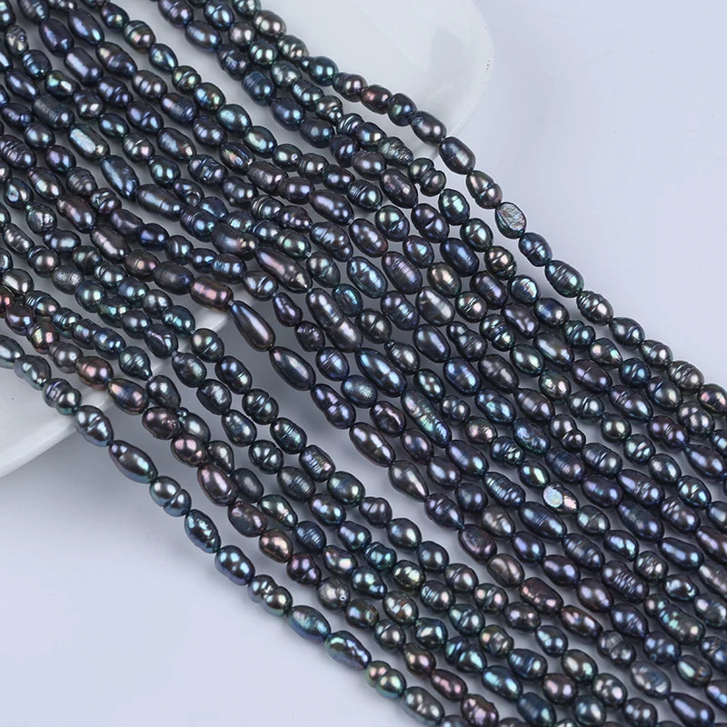 Zhuji Pearl Factory Direct 4-5mm Black Rice Pearl Strands Natural Freshwater Loose Pearls