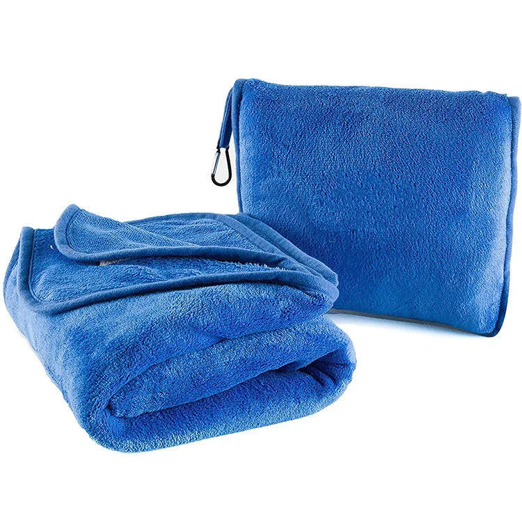 Premium Soft 2 in 1 Airplane Blanket with Soft Bag Pillowcase Hand Luggage Sleeve Backpack Clip Travel Blanket and Pillow