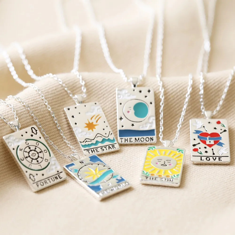 Hot Selling Sun Moon Star Necklace PVD 18K Gold Plated Necklace Stainless Steel Colorful Enamel Tarot Card Necklace