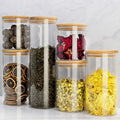 Hxglass Wholesale Tea Tin 0.85L/1.3L/1.6L Kitchen Food Storage Container with Bamboo Lid Airtight Empty Glass Jar