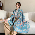 2025 New Winter Shawl 180*65cm Ethnic Style Imitation Cashmere Scarf Women's Blue Bird Cashew Nut Warm Scarf