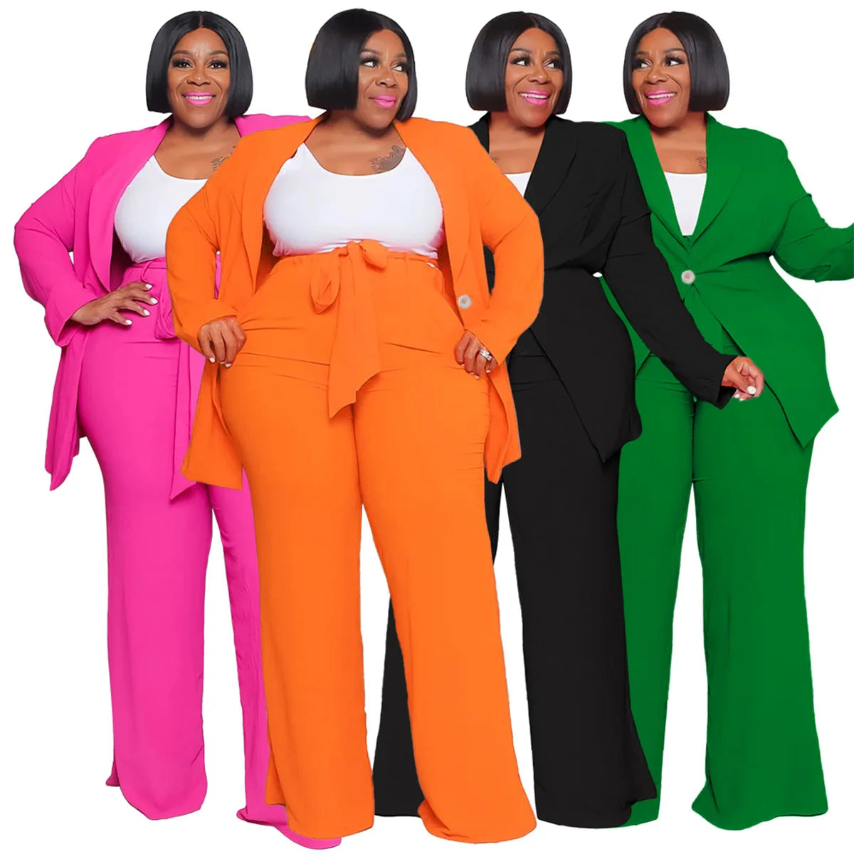 Liu Ming Woman Fashion Clothing Two Pieces Plus Size Elegant Outfit Blazers Top and Pants Set