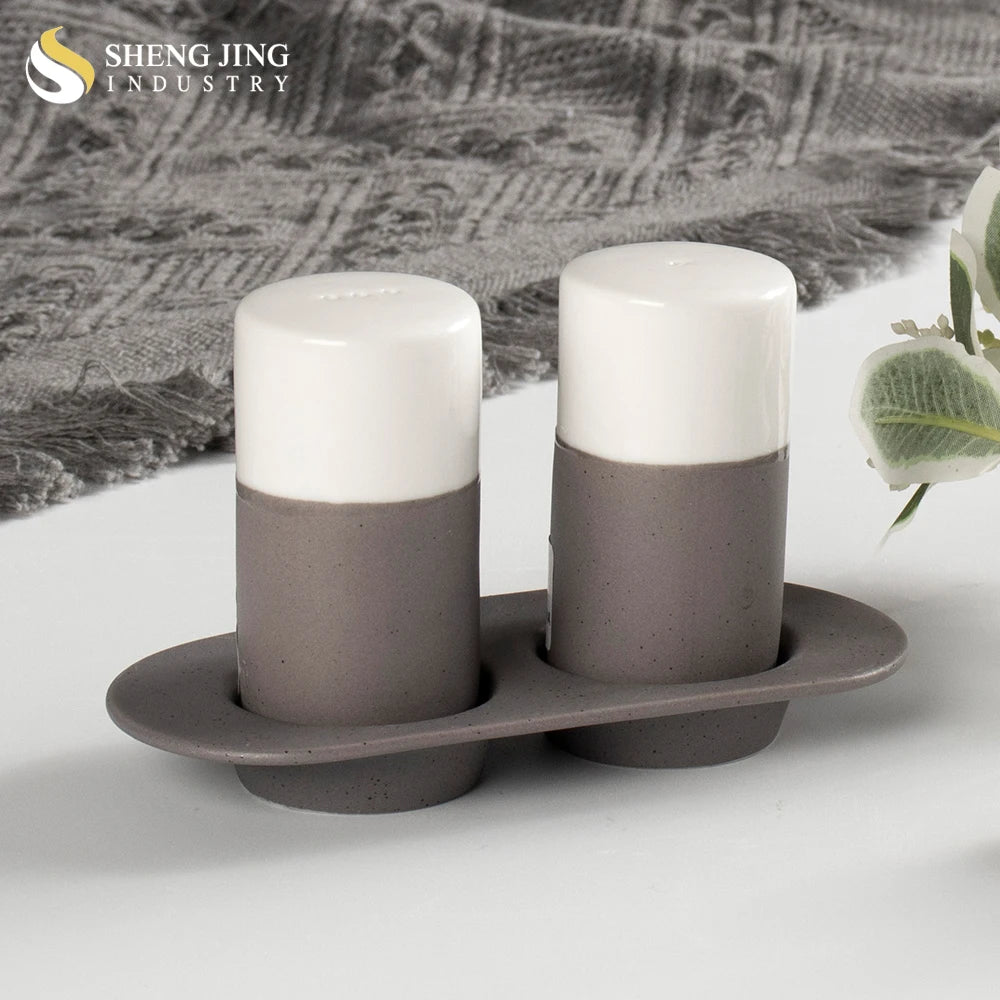 Ceramic Salt and Pepper Shaker Set for Catering Wholesale Hotel Restaurant Grey Dinner Table Accessories Porcelain Salt Shaker