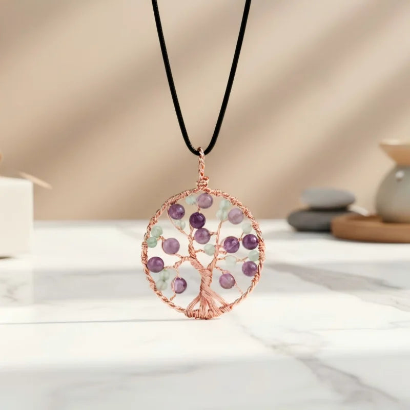 Tree of Life Pendant Gemstone Chakra Crystal Quartz Stone Pendant Good Luck Yoga Charms for Necklace Jewelry Making