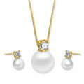 Dainty Pearl Earrings Necklace Set 925 Sterling Silver Cubic Zirconia Stud Shell Pearl Box Chain for Women Mom Fine Jewelry